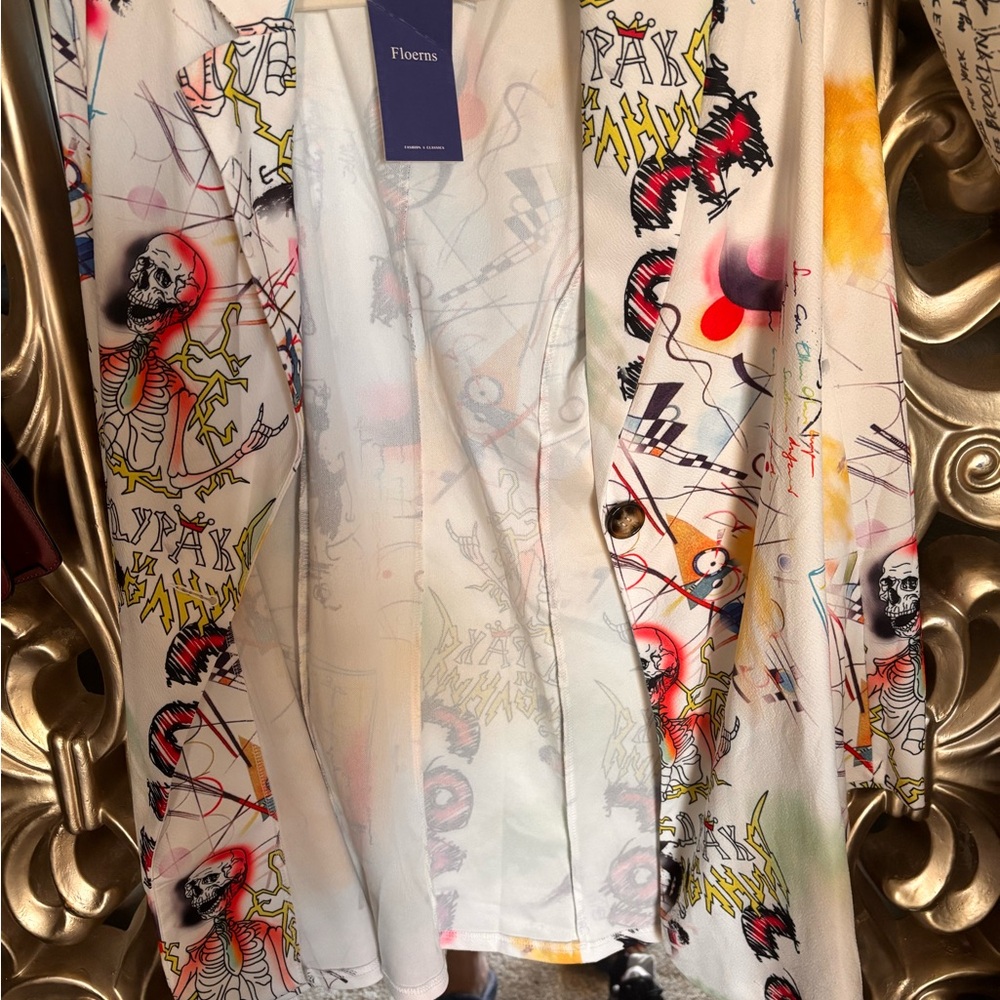 White Multi-Color Graphic Blazer Jacket - Picture 4 of 7